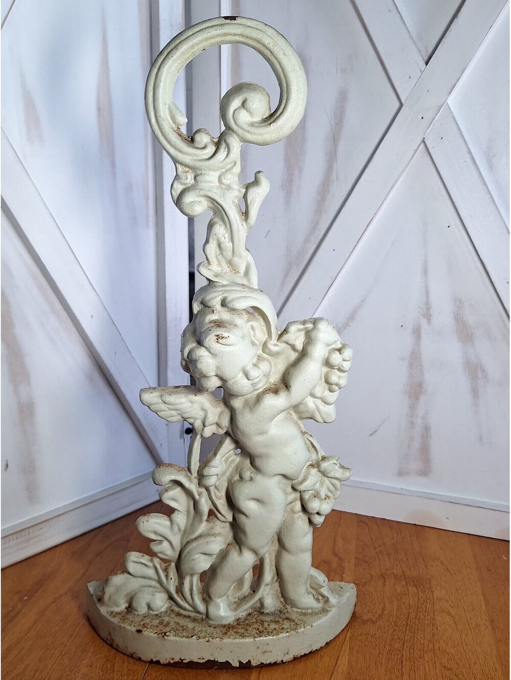 Vintage Cast Iron Cherub Door Stop Art Nouveau Cupid Angel Victorian 16"H X 8"W
